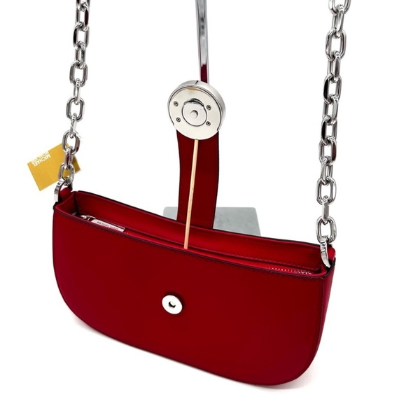 Michael Kors Carmen Small Pouchette Crossbody Bag Red/Silver - Picture 8 of 11